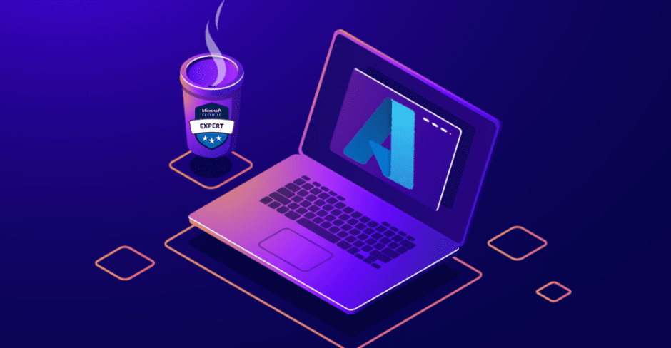 Graphic of a laptop with the azure logo on top. Representing a Microsoft Azure Solutions Architect