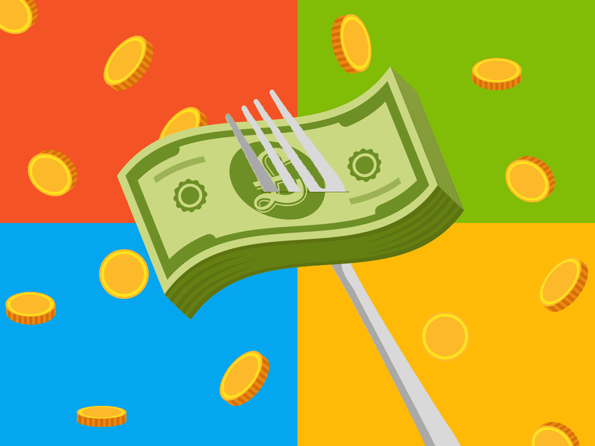 A graphic of a fork with money on it. Representing the Microsoft 365 price increase