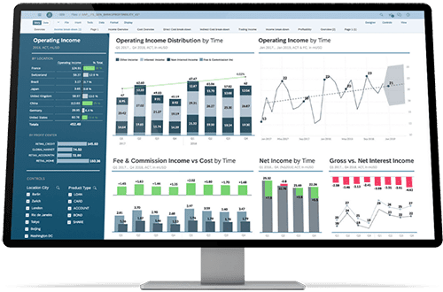 SAP Analytics Cloud BI dashboard on a monitor