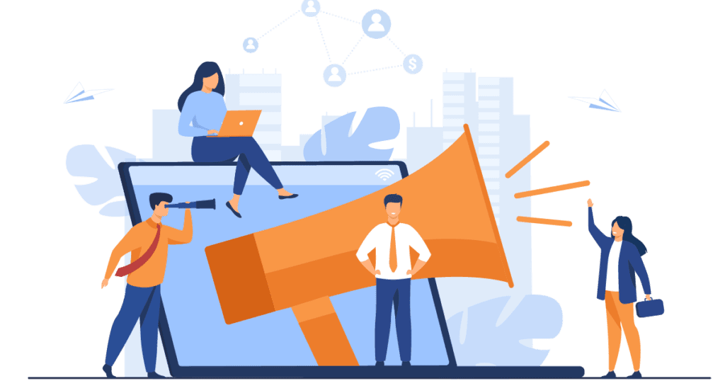 A graphic of people working together for boosted communication in the workplace