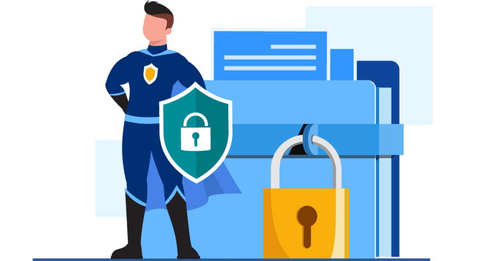 Man guarding files to represent a data secure workplace
